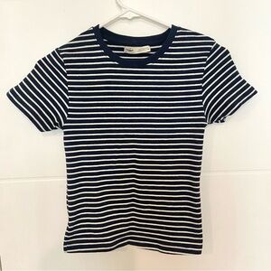 Pull&Bear Navy Blue and White Striped Baby Tee Shirt